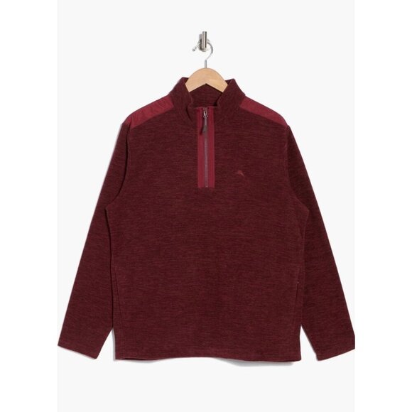 Tommy Bahama Mens Wine Half Zip Stand Collar Pockets Knit Pullover Top Sz XL New - Picture 2 of 10